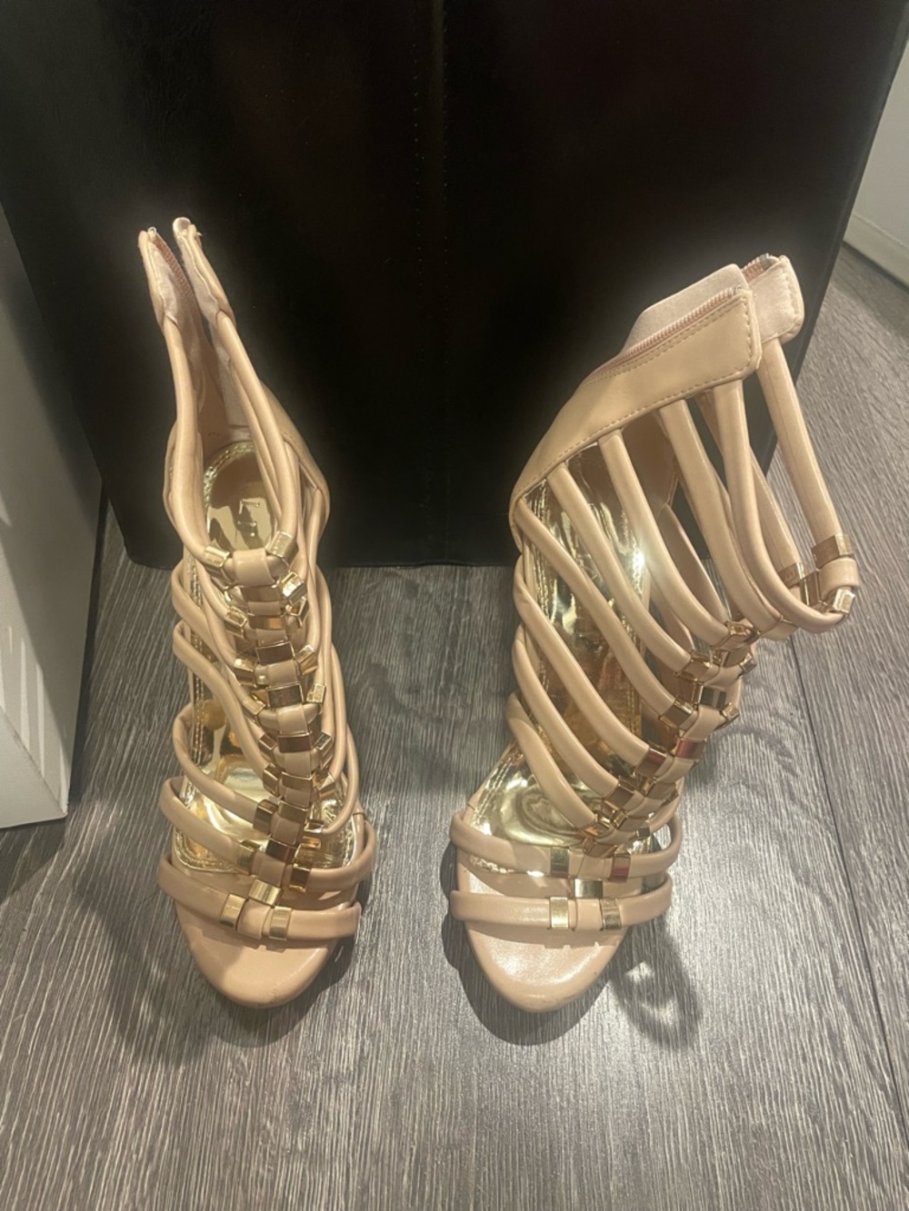Stylish Nude Strappy Gladiator Heels - Women